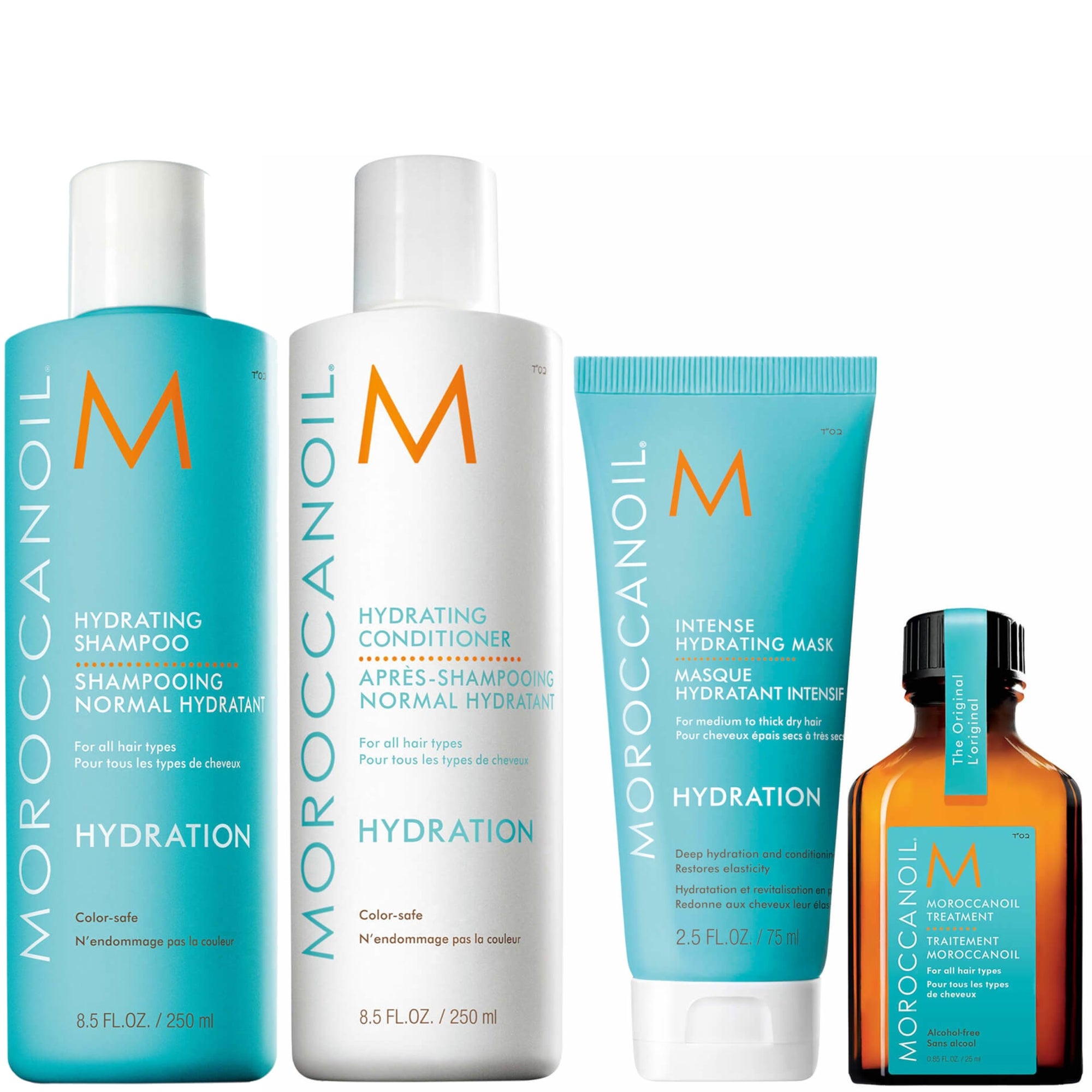 Moroccanoil shampoo, conditioner, hydrating mask and treatment oil